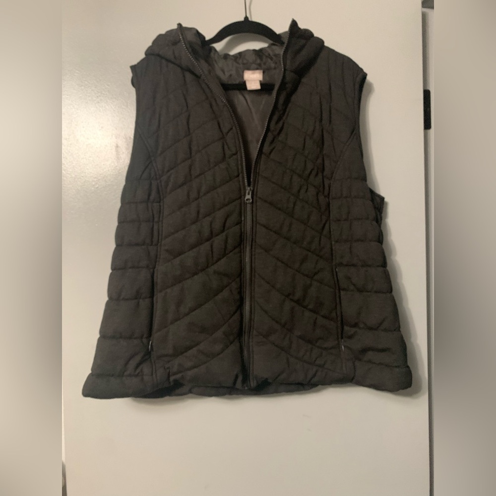 Chico's Quilted Hooded Vest - Dark Brown